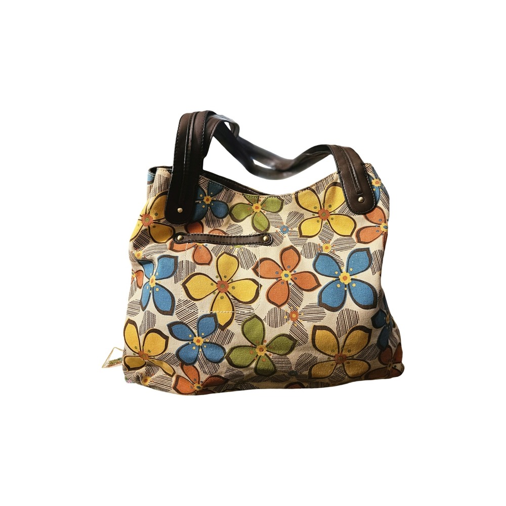 Relic Womens Retro Floral Canvas Hobo Shoulder Bag Brown Blue Yellow Multi Color